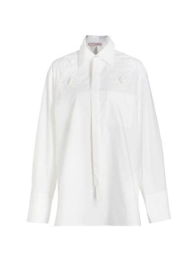 Valentino Oversized Collar Cotton Shirt In White