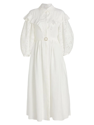 Chloé Women's Belted Puff-sleeve Linen Midi-dress In New