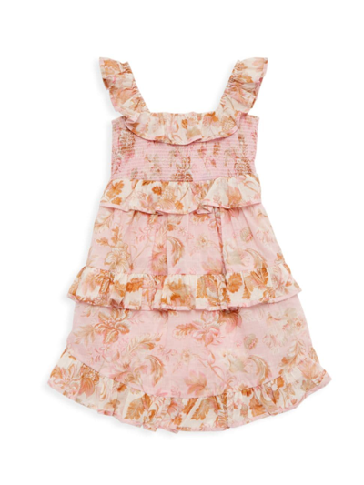 Zimmermann Kids Jeannie Floral-print Cotton Dress In Pink & Other