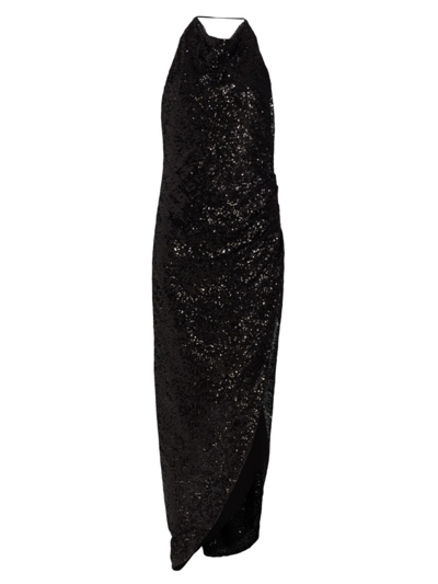 Amanda Uprichard Elektra Asymmetric Sequined Gown In Black Sequin