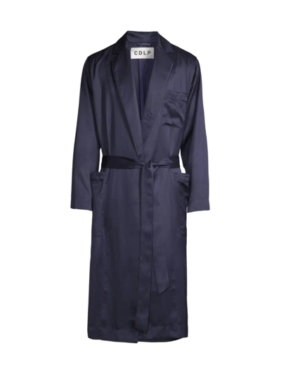 Cdlp Peak-lapel Piped Lyocell-twill Robe In Blue