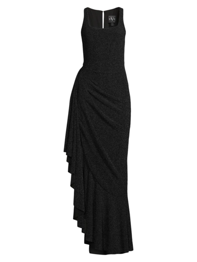 Black Halo Jewel Asymmetric Gown In Black