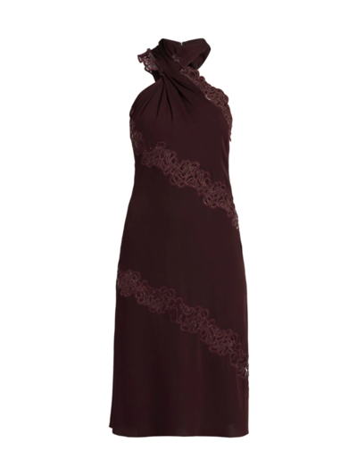 Stella Mccartney Lace-trim Halterneck Silk-blend Dress In Aubergine