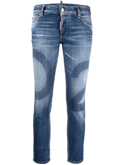 Dsquared2 Cropped Logo-wash Jeans In Blue