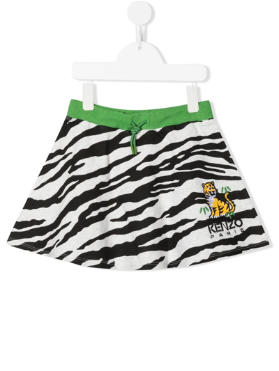 Kenzo Kids' Embroidered-logo Zebra-print Skirt In Multicolor