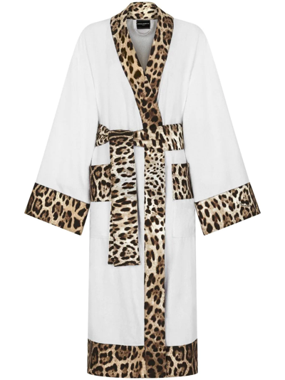 Dolce & Gabbana Leopard-print Cotton Bathrobe In Multicolor