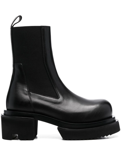 Rick Owens Beatle Bogun' Black Boots With Chunky Platform In Smooth Leather