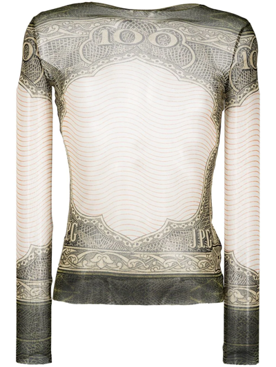 Jean Paul Gaultier Graphic-print Stretch Long-sleeve Top In Green