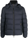 Moorer Short Down Jacket With Hood In Blue