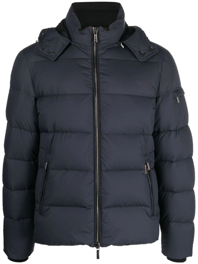 Moorer Short Down Jacket With Hood In Blue