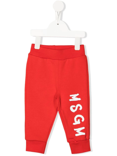 Msgm Babies' Log-print Tracksuit Bottoms In Red