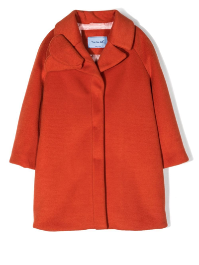Mi Mi Sol Kids' Floral-appliqué Single-breasted Coat In Orange