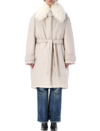 Stella Mccartney Faux-fur Collar Technical Coat In Pearl Grey