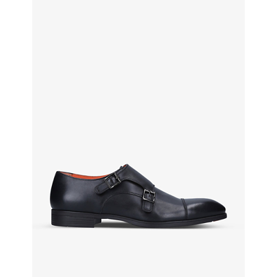 Santoni Simon Double-buckle Leather Monk Shoes In Black