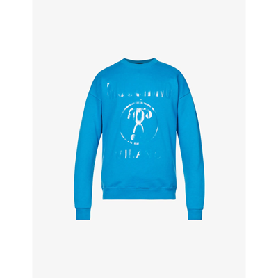 Moschino Tonal Logo-print Regular-fit Cotton Sweatshirt In Blue
