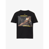 Off-white Off White Mans Black Cotton T-shirt With Arrow Caravaggio Print In Black White