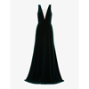 Jenny Yoo Logan V-neck Velvet Gown In Emerald