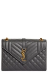 Saint Laurent Envelope Triquilt Medium Ysl Shoulder Bag In Grained Leather In Storm