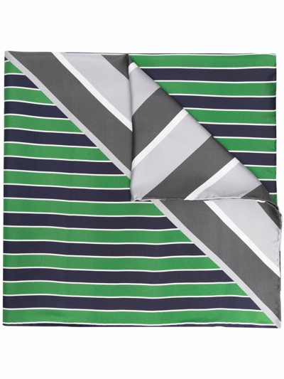 Thom Browne Striped Silk Scarf In Green