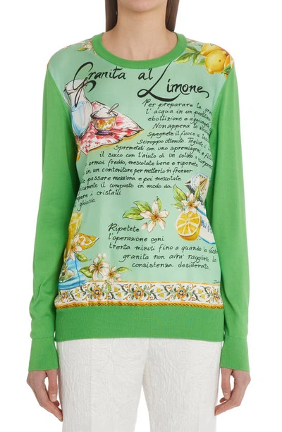 Dolce & Gabbana Printed Twill-paneled Silk Sweater In Hv3uf Granita Lim.f.verde
