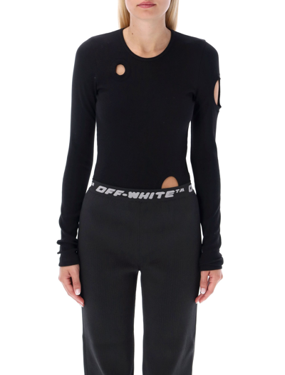 Off-white Meteor Ribbed Stretch Cotton Bodysuit In Black