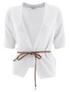 Peserico Thin Cord Belt Cardigan In Grey