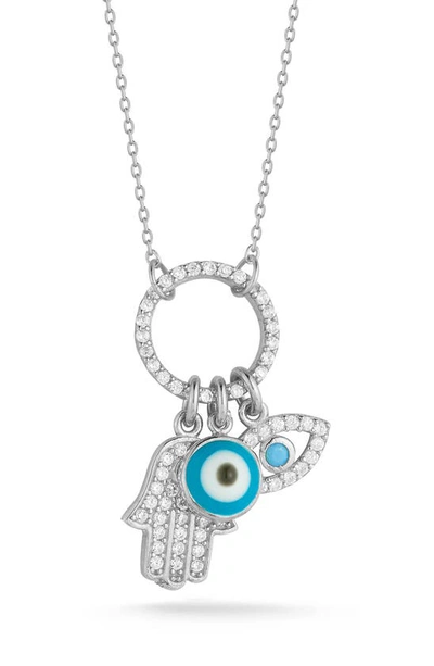 Glaze Jewelry Cz Evil Eye & Hamsa Charm Pendant Necklace In Silver