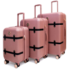 Travellty Badgley Mischka Grace 3 Piece Expandable Retro Luggage Set In Pink