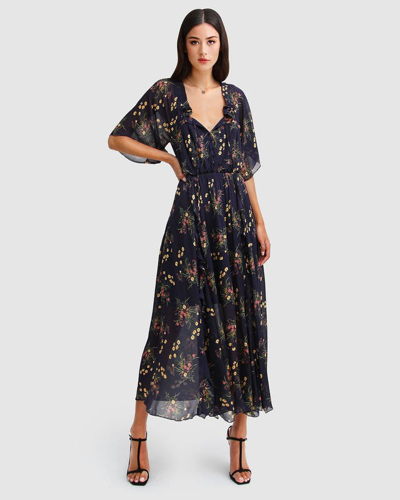 Belle & Bloom Amour Amour Ruffled Midi Dress - Navy In Blue