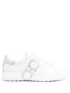 Ferragamo Gancini Metallic-effect Lace-up Sneakers In White