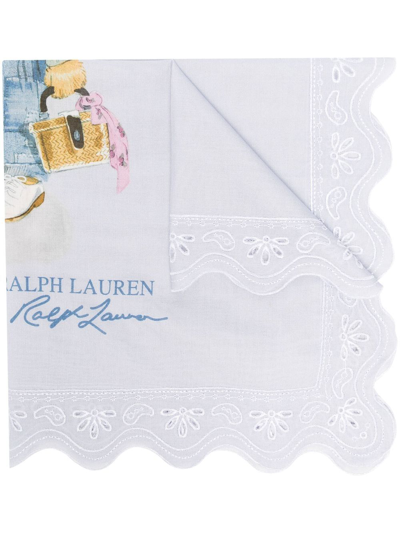 Polo Ralph Lauren Teddy-print Embroidered Cotton Scarf In Blue