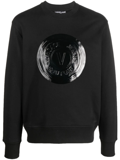 Versace Jeans Couture High-shine Logo-detail Sweatshirt In Black