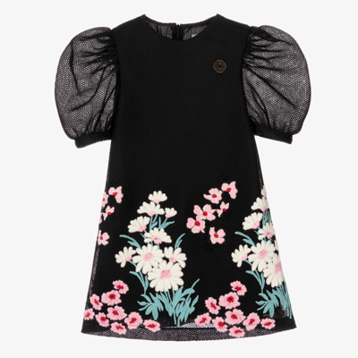 Elie Saab Kids' Girls Black Floral Embroidered Dress
