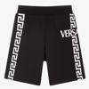 VERSACE BOYS BLACK GRECA LOGO SHORTS