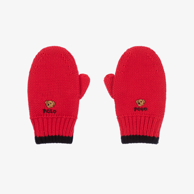 Ralph Lauren Baby Boys Red Logo Mittens In Black