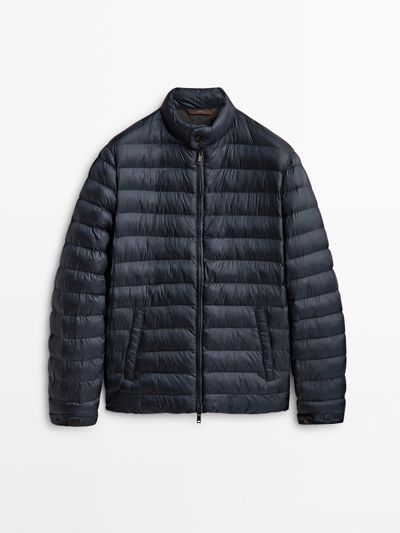 Massimo Dutti Lightweight Quilted Jacket In Navy Blue