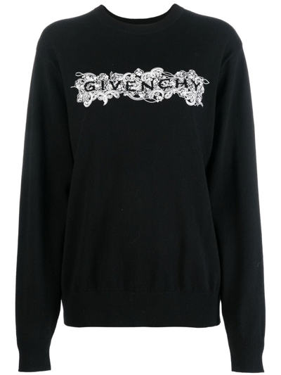 Givenchy Paisley Logo Embroidered Cashmere Sweater In Nero