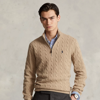 Polo Ralph Lauren Cable-knit Wool-cashmere Sweater In Camel Melange
