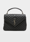 Saint Laurent College Medium Matelasse Lambskin V-flap Crossbody Bag In Black