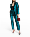 Alberta Ferretti Mikado Silk Single-breasted Blazer Jacket In Blue