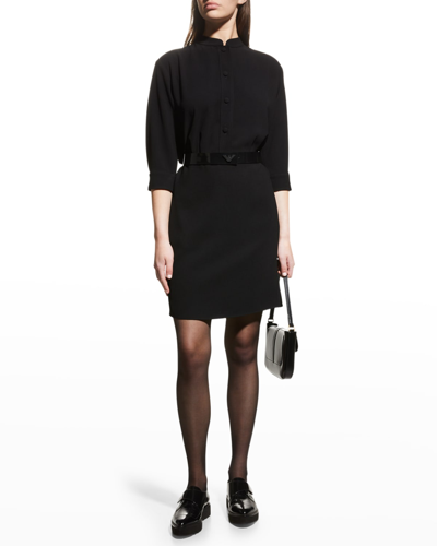 Emporio Armani Belted Button-down Cady Dress In Black