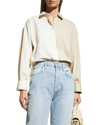 Pistola Sloane Colorblock High-low Stretch Cotton Shirt In Sesame Ecru Split