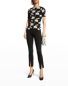Adam Lippes Floral Jacquard Knit Short-sleeve Shirt In Black Floral