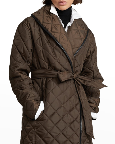 Polo Ralph Lauren Shawl-collar Leather-trim Taffeta Coat In Chestnut