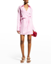 Nanushka ‘esma' V-neck Bell Sleeve Open Back Mini Wrap Dress In Hot Pink