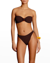 Hunza G + Net Sustain Jean Metallic Seersucker Bandeau Bikini In Metallic Chocolat