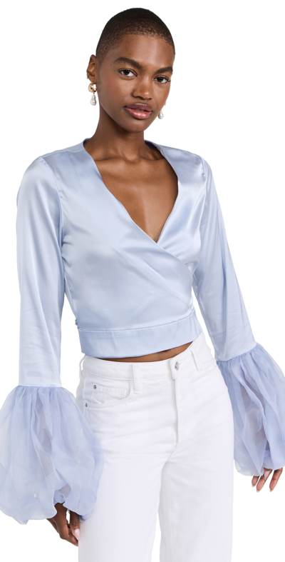 Fe Noel Puff Sleeve Cropped Wrap Top In Lilac Ice