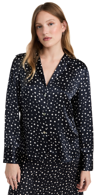 Vince Tossed Dot Button-front Silk Blouse In Blue