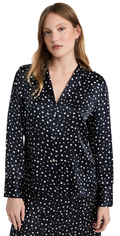Vince Tossed Dot Button-front Silk Blouse In Deep Marine