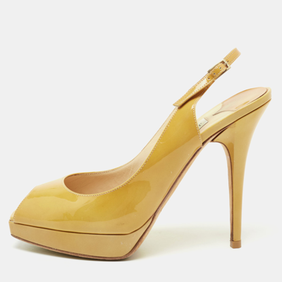 Pre-owned Jimmy Choo Yellow Patent Leather Nova Peep-toe Platform Slingback Sandals Size 38